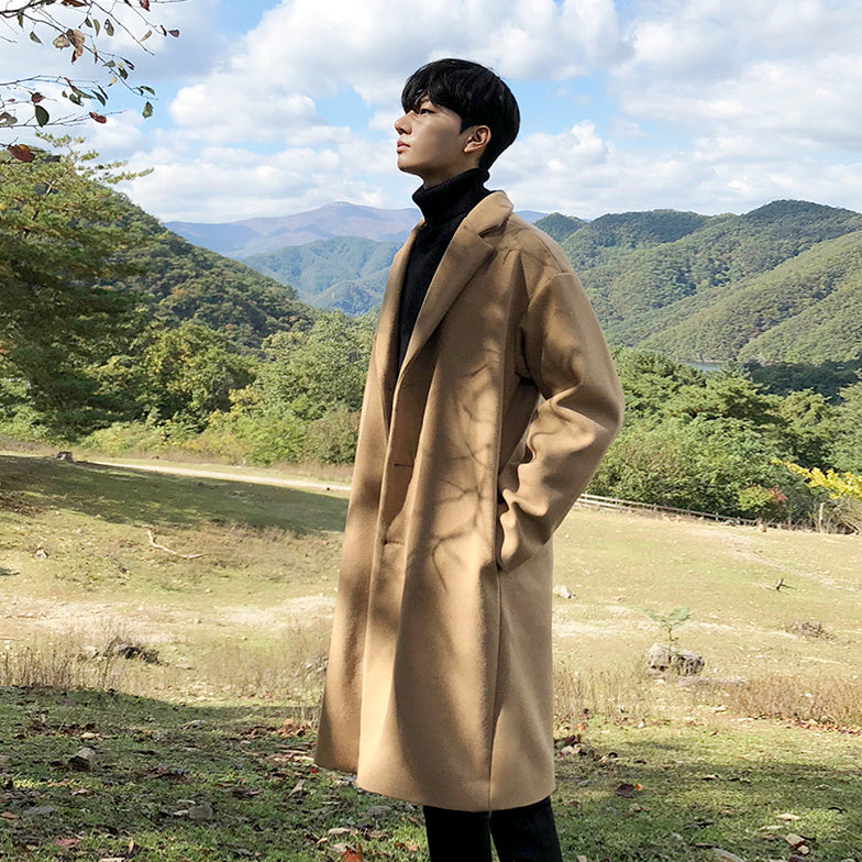 Maxwell | Men's Mid-Length Wool Coat with Suit Collar, Loose Fit
