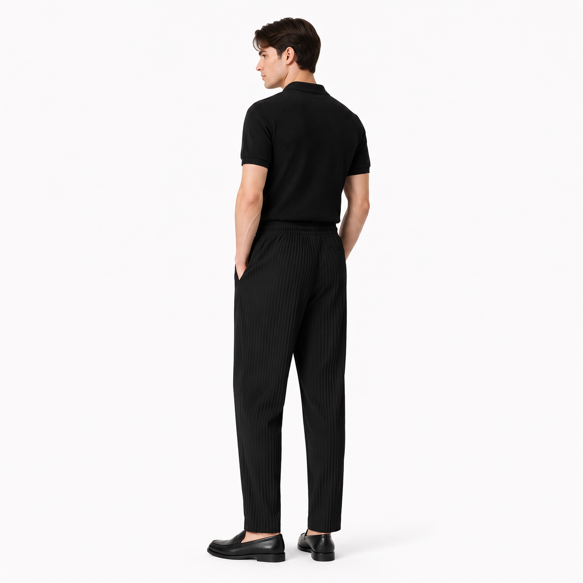 Kentaro black back - pleated wide-leg trousers