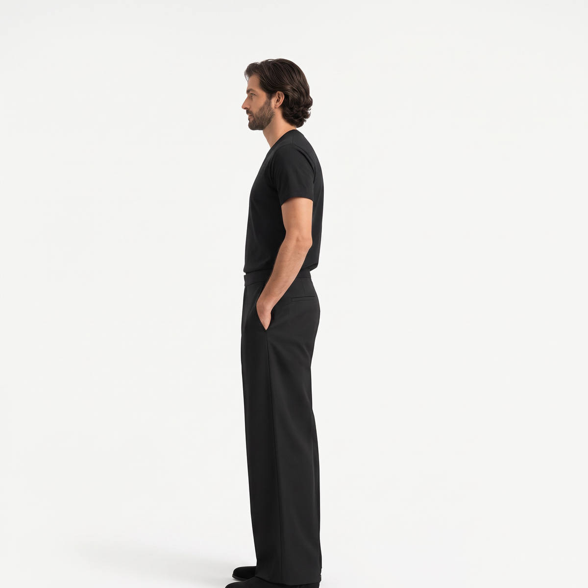 Rylan black side - wide-leg straight casual trousers
