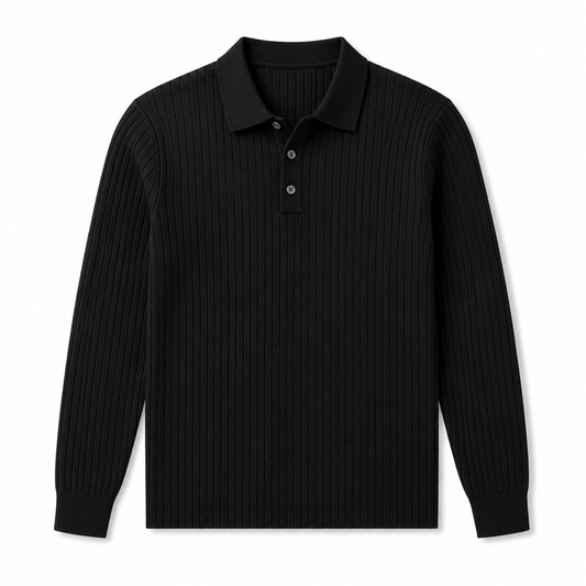 Marlowe ribbed knit polo in Black on white background