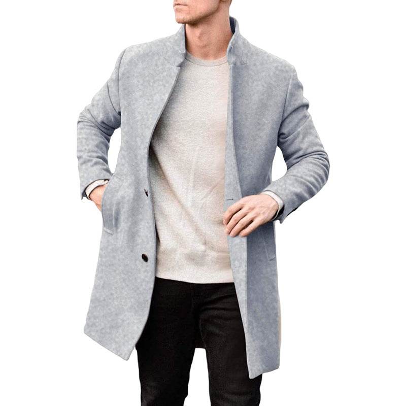 Abbott | Men's Wool Overcoat with Stand Collar, Mid-Thigh Length