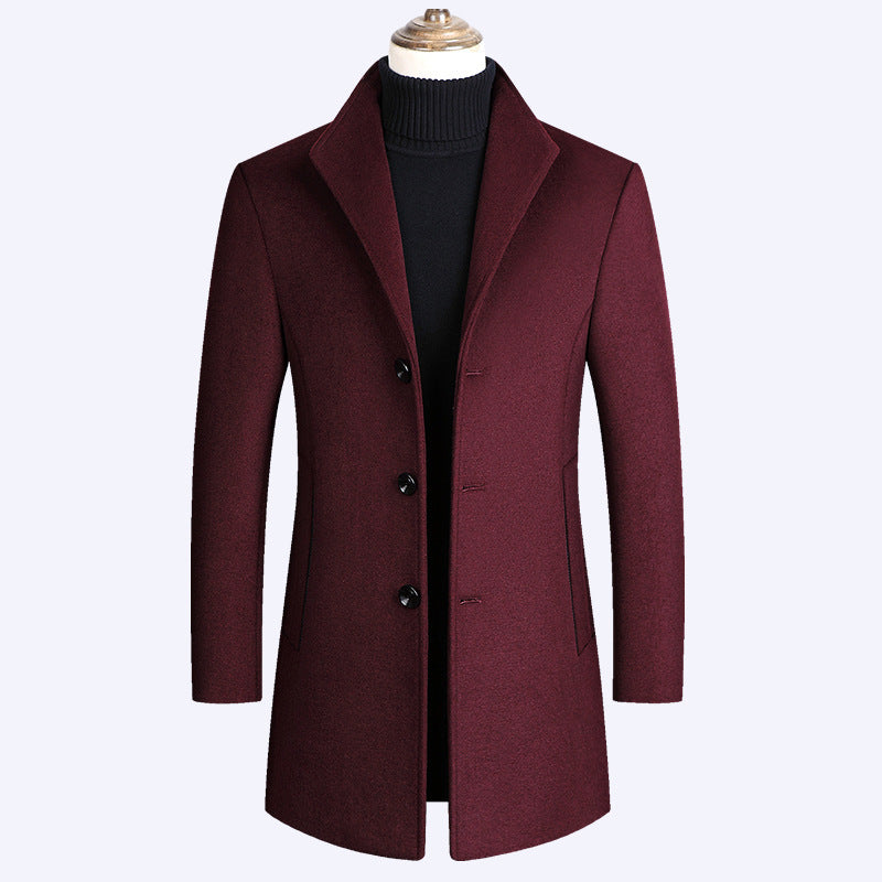 Pierce | Men's Slim Single-Breasted Wool-Blend Coat, Mid-Thigh