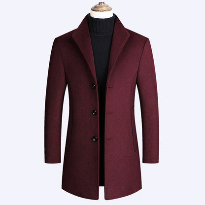 Pierce | Men's Slim Single-Breasted Wool-Blend Coat, Mid-Thigh