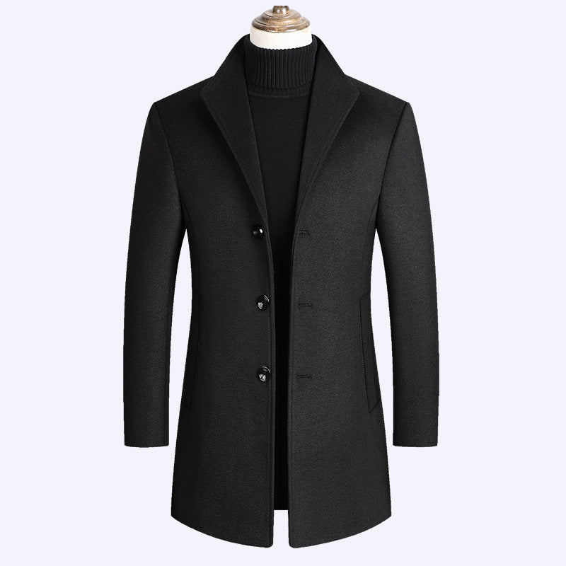 Pierce | Men's Slim Single-Breasted Wool-Blend Coat, Mid-Thigh