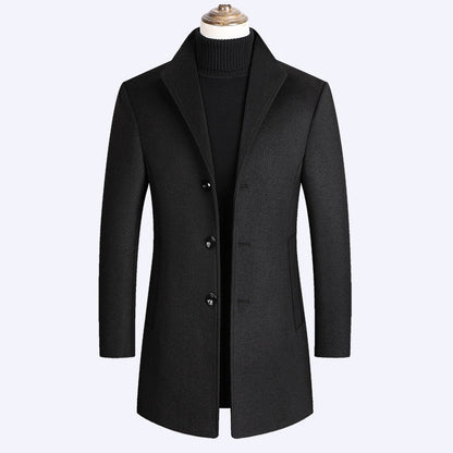 Pierce | Men's Slim Single-Breasted Wool-Blend Coat, Mid-Thigh