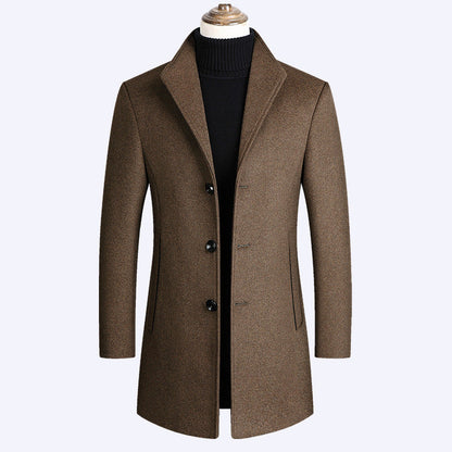 Pierce | Men's Slim Single-Breasted Wool-Blend Coat, Mid-Thigh