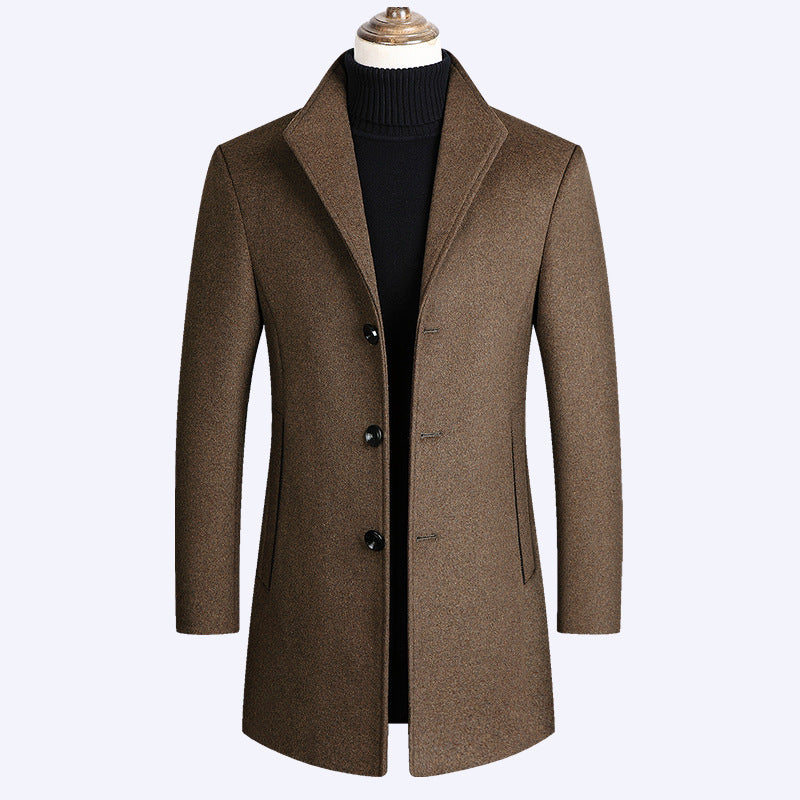 Pierce | Men's Slim Single-Breasted Wool-Blend Coat, Mid-Thigh