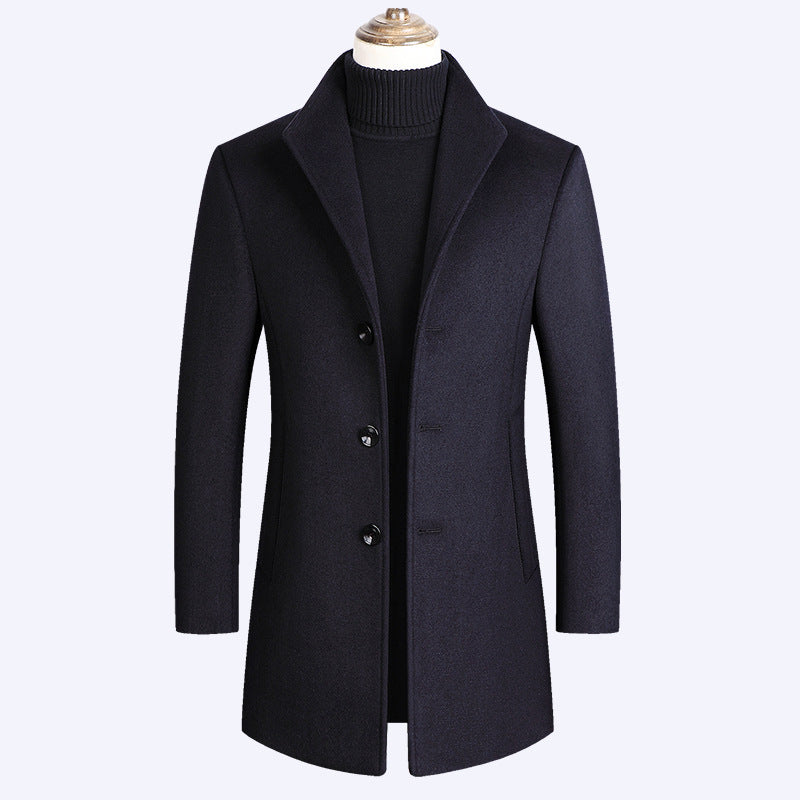 Pierce | Men's Slim Single-Breasted Wool-Blend Coat, Mid-Thigh