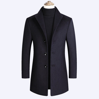 Pierce | Men's Slim Single-Breasted Wool-Blend Coat, Mid-Thigh
