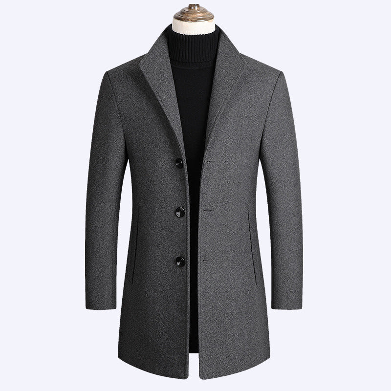 Pierce | Men's Slim Single-Breasted Wool-Blend Coat, Mid-Thigh