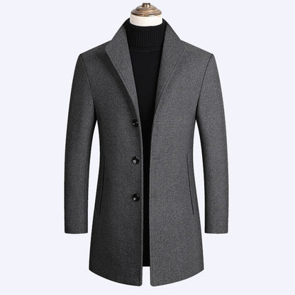 Pierce | Men's Slim Single-Breasted Wool-Blend Coat, Mid-Thigh