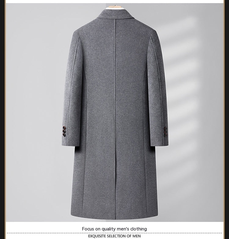 Carver | Men's Long Double-Breasted Wool Coat with Notched Lapels
