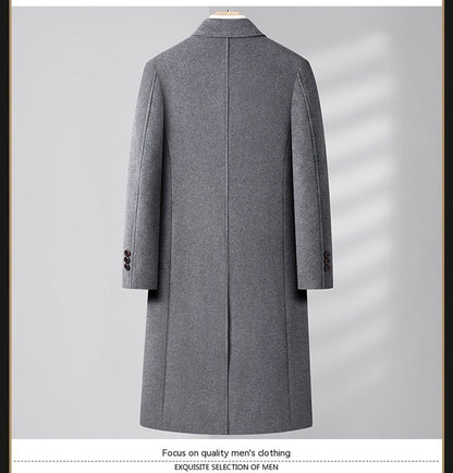 Carver | Men's Long Double-Breasted Wool Coat with Notched Lapels