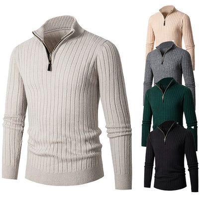 Jensen | Men's Fitted Half-Zip Ribbed Knit Sweater