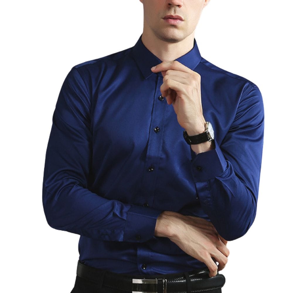Variant image for Men's Elastic Comfort Dress Shirt, Wrinkle-Free, Breathable Fabric, Quick Drying, Regular Fit for All Occasions-15
