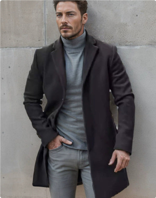 Dexter | Men's Medium-Length Tweed Coat with Notch Lapel