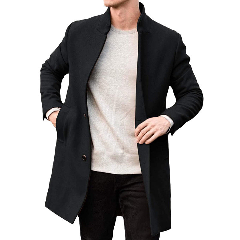 Abbott | Men's Wool Overcoat with Stand Collar, Mid-Thigh Length