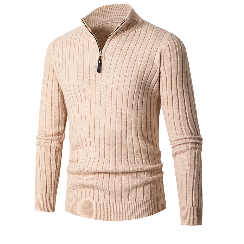 Jensen | Men's Fitted Half-Zip Ribbed Knit Sweater