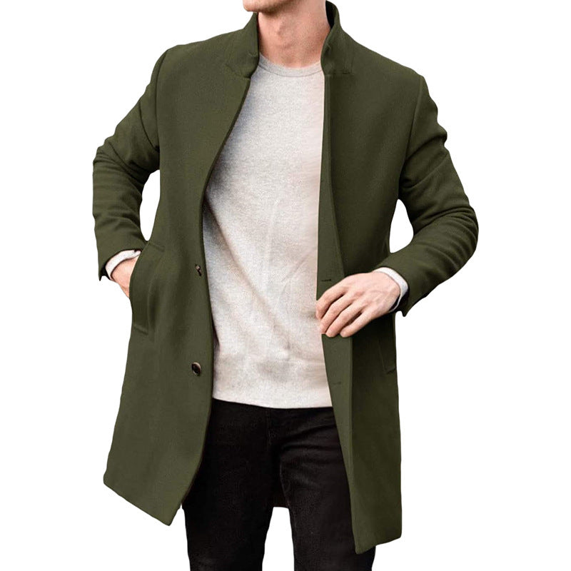Abbott | Men's Wool Overcoat with Stand Collar, Mid-Thigh Length