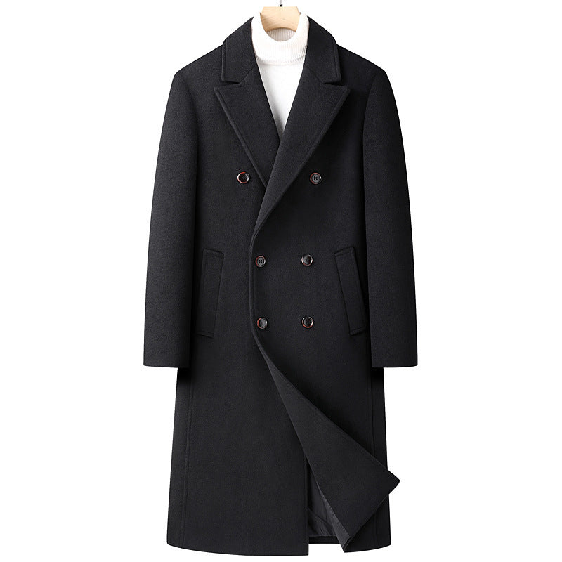 Carver | Men's Long Double-Breasted Wool Coat with Notched Lapels