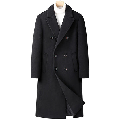 Carver | Men's Long Double-Breasted Wool Coat with Notched Lapels