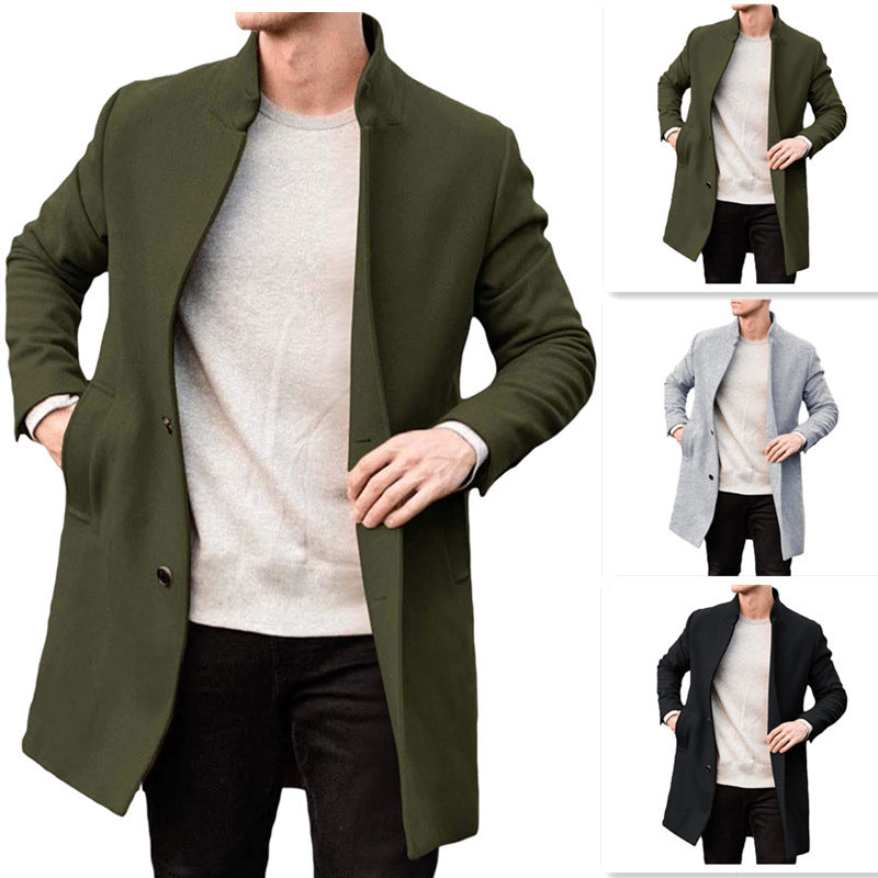 Abbott | Men's Wool Overcoat with Stand Collar, Mid-Thigh Length