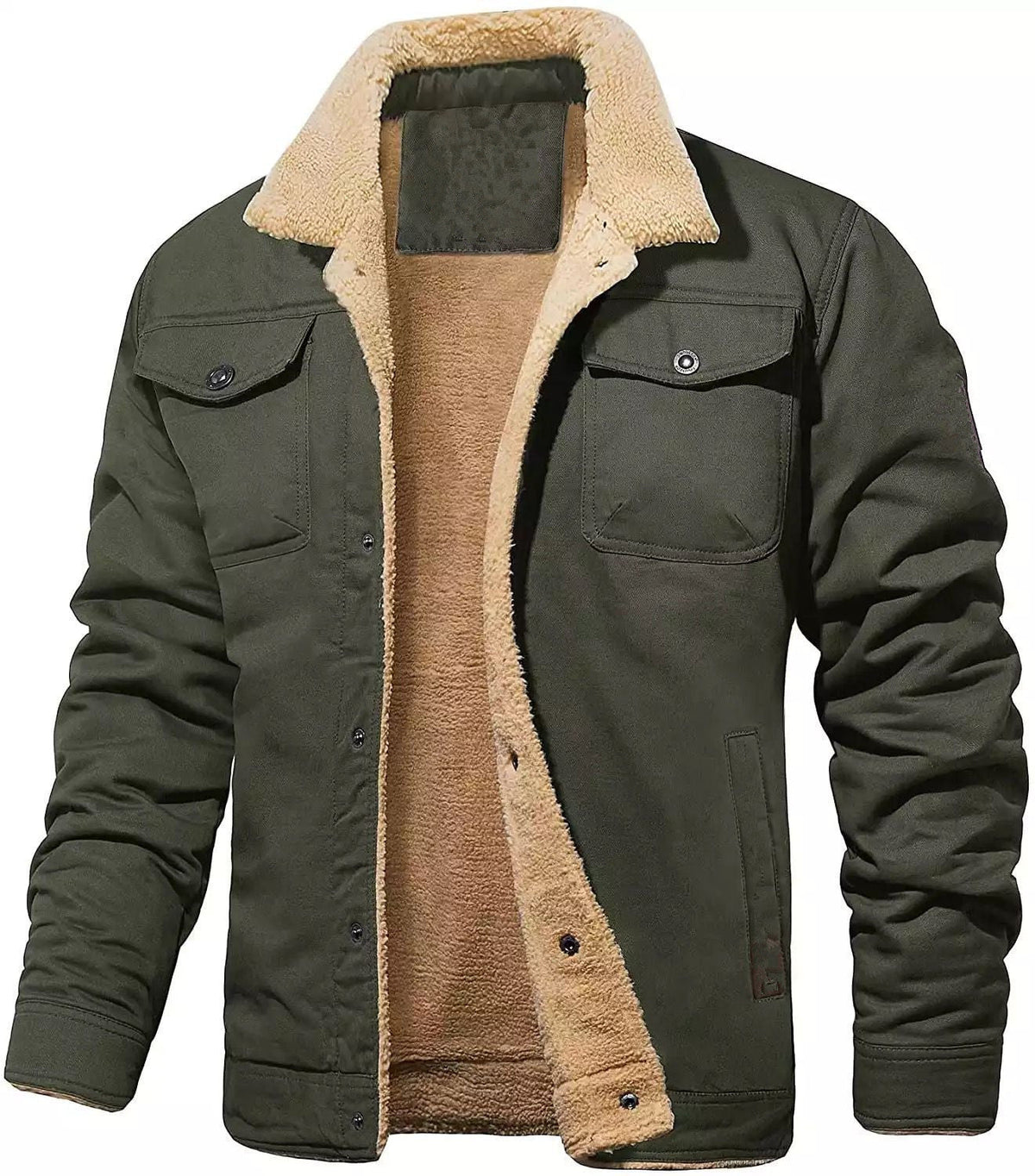 Brannon | Men's Sherpa-Lined Cotton Canvas Trucker Jacket with Chest Flap Pockets