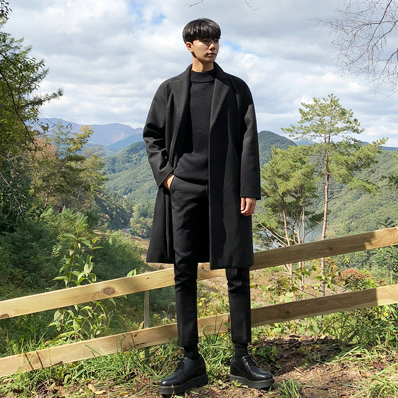 Maxwell | Men's Mid-Length Wool Coat with Suit Collar, Loose Fit
