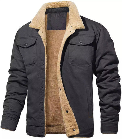 Brannon | Men's Sherpa-Lined Cotton Canvas Trucker Jacket with Chest Flap Pockets