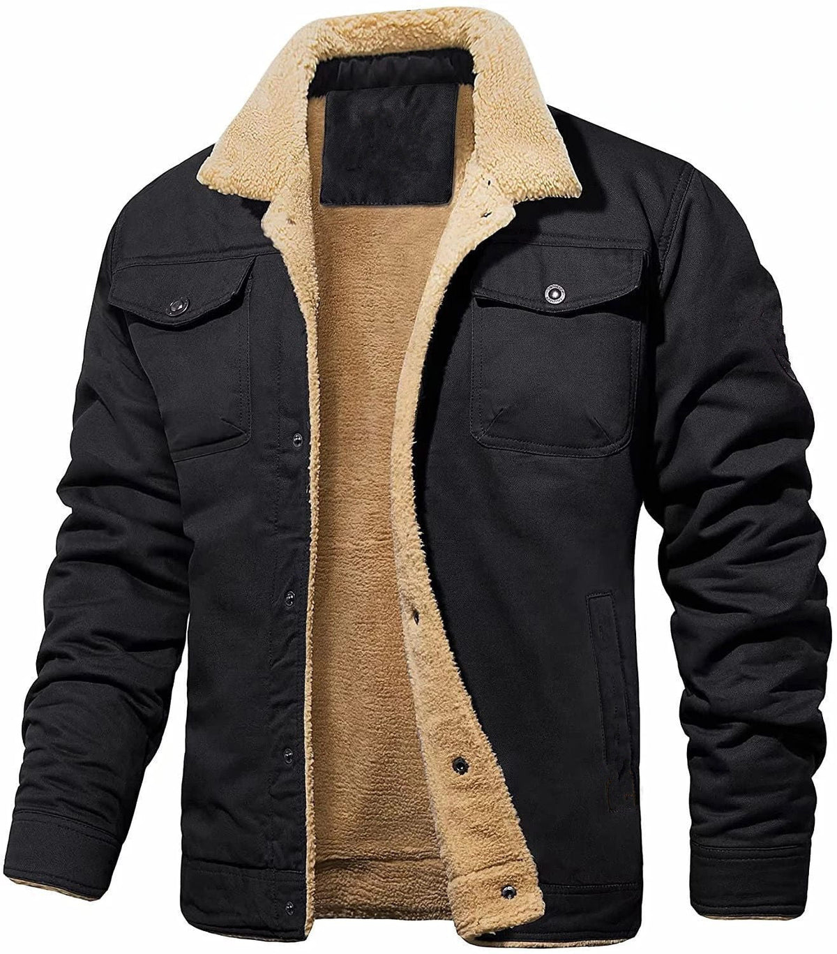 Brannon | Men's Sherpa-Lined Cotton Canvas Trucker Jacket with Chest Flap Pockets