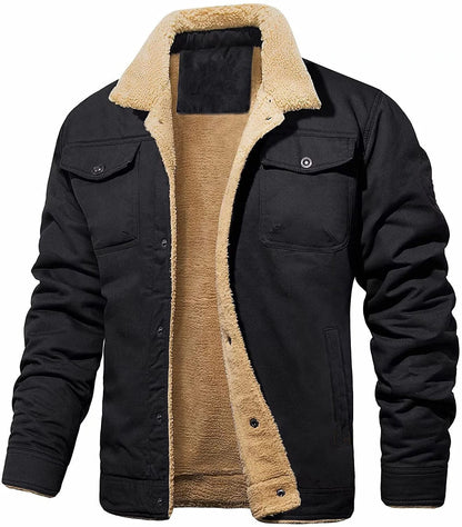 Brannon | Men's Sherpa-Lined Cotton Canvas Trucker Jacket with Chest Flap Pockets