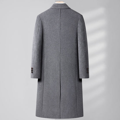 Carver | Men's Long Double-Breasted Wool Coat with Notched Lapels