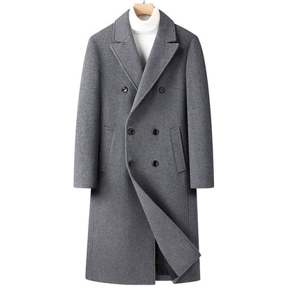 Carver | Men's Long Double-Breasted Wool Coat with Notched Lapels