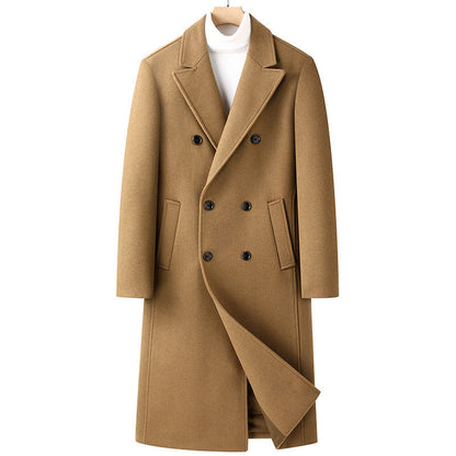Carver | Men's Long Double-Breasted Wool Coat with Notched Lapels