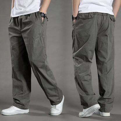 Garrett | Men's Cotton Cargo Pants Straight Leg Elastic Waist Work Trousers with Side Pockets