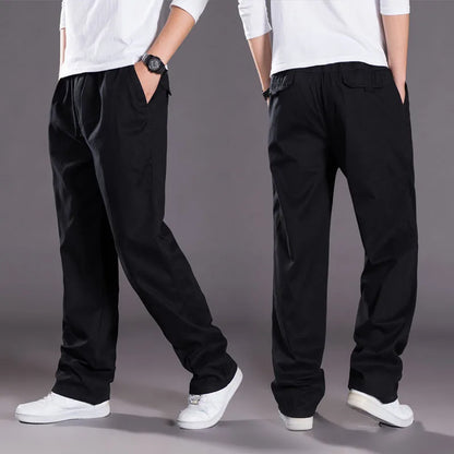Garrett | Men's Cotton Cargo Pants Straight Leg Elastic Waist Work Trousers with Side Pockets