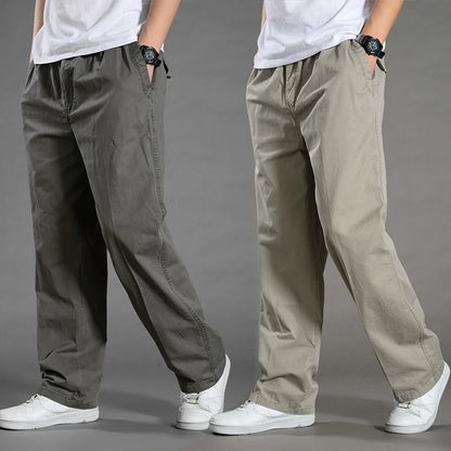 Garrett | Men's Cotton Cargo Pants Straight Leg Elastic Waist Work Trousers with Side Pockets
