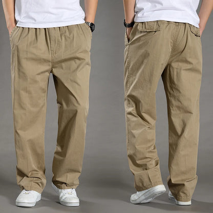 Garrett | Men's Cotton Cargo Pants Straight Leg Elastic Waist Work Trousers with Side Pockets