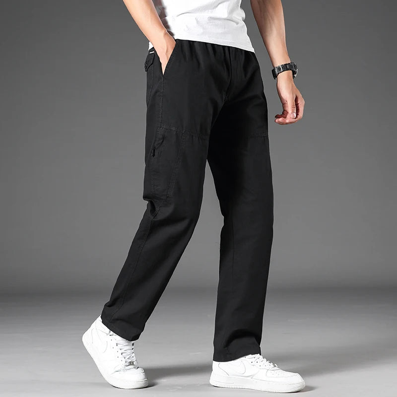 Bennett | Men's Straight Leg Cotton Cargo Pants Loose Fit Stretchable Waist Casual Trousers