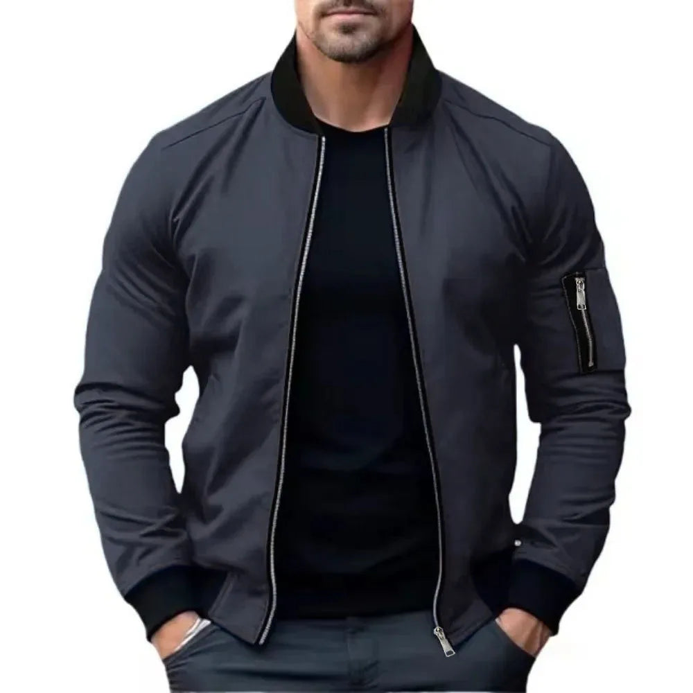 Callum | Men's Solid Color Zip-Up Bomber Jacket Windbreaker Basic Casual Coat