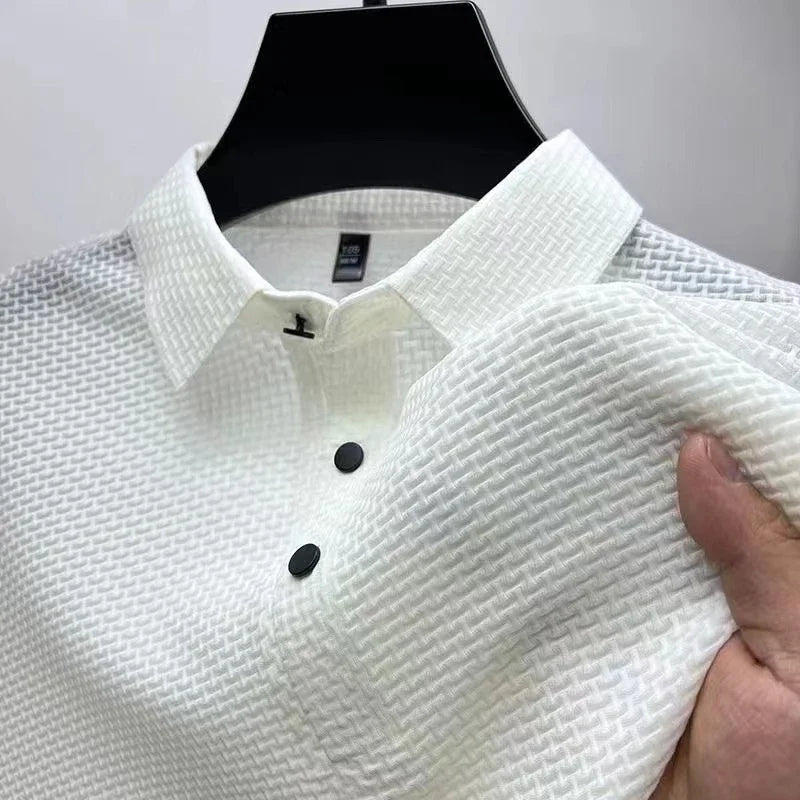 Calder | Men's Waffle Knit Short Sleeve Polo Shirt Breathable Business Casual Summer Top