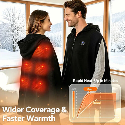 Ainsley | Heated Hooded Wearable Blanket Shawl USB Graphene Heating Poncho with Hand Openings