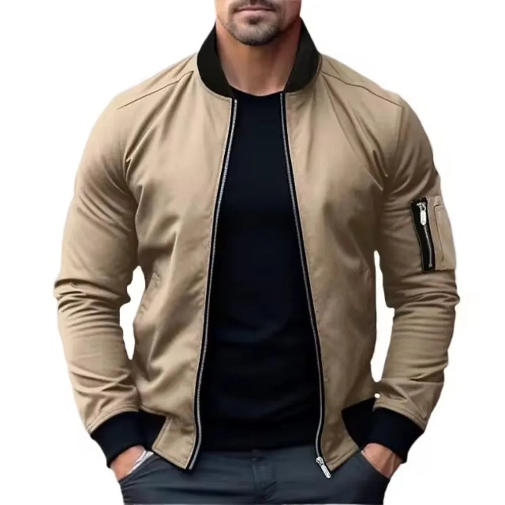 Callum | Men's Solid Color Zip-Up Bomber Jacket Windbreaker Basic Casual Coat