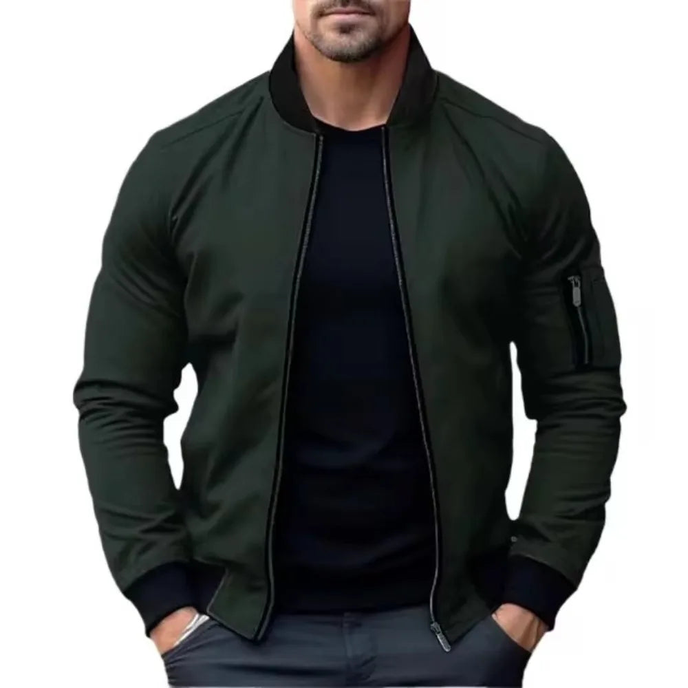 Callum | Men's Solid Color Zip-Up Bomber Jacket Windbreaker Basic Casual Coat