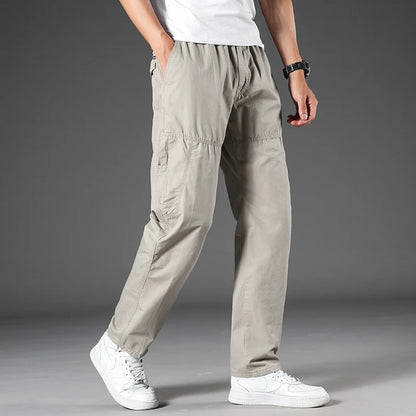Bennett | Men's Straight Leg Cotton Cargo Pants Loose Fit Stretchable Waist Casual Trousers