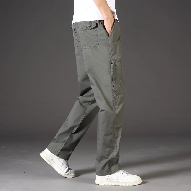 Bennett | Men's Straight Leg Cotton Cargo Pants Loose Fit Stretchable Waist Casual Trousers