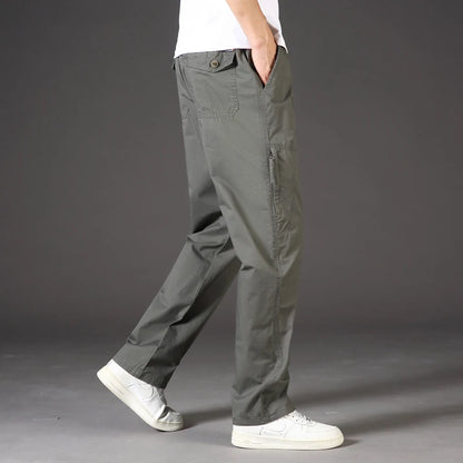 Bennett | Men's Straight Leg Cotton Cargo Pants Loose Fit Stretchable Waist Casual Trousers
