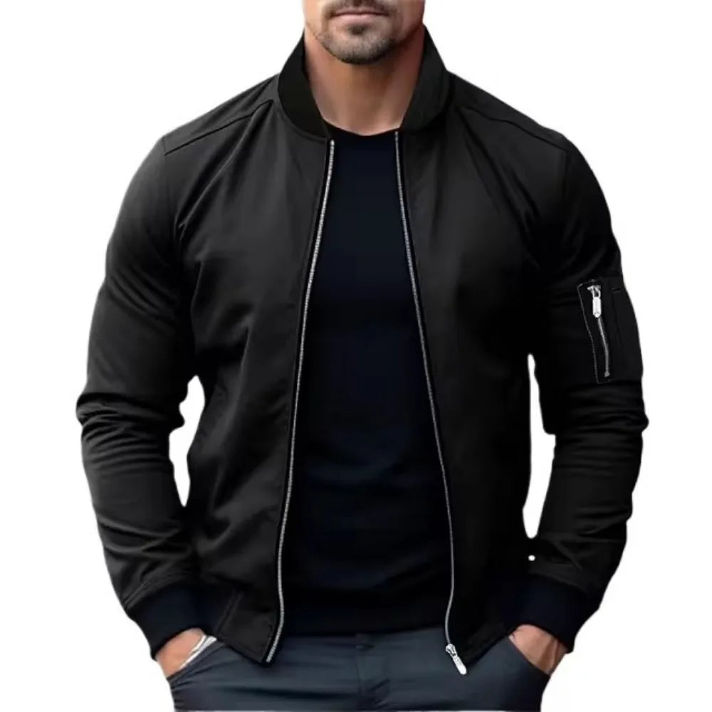 Callum | Men's Solid Color Zip-Up Bomber Jacket Windbreaker Basic Casual Coat