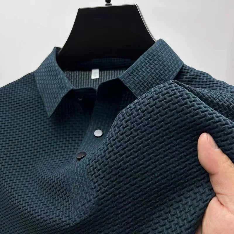 Calder | Men's Waffle Knit Short Sleeve Polo Shirt Breathable Business Casual Summer Top