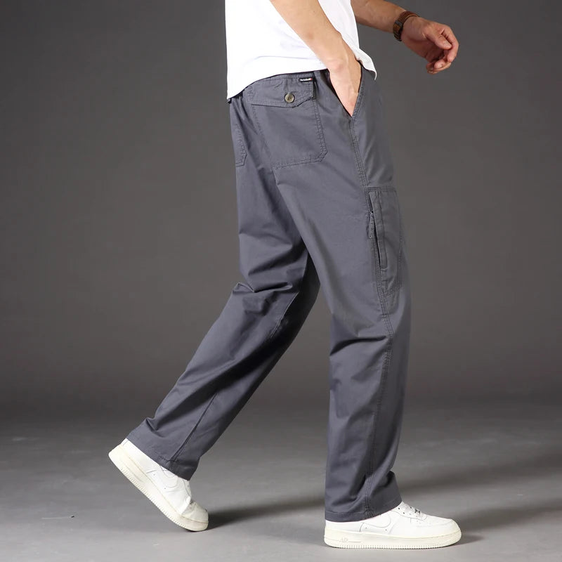 Bennett | Men's Straight Leg Cotton Cargo Pants Loose Fit Stretchable Waist Casual Trousers